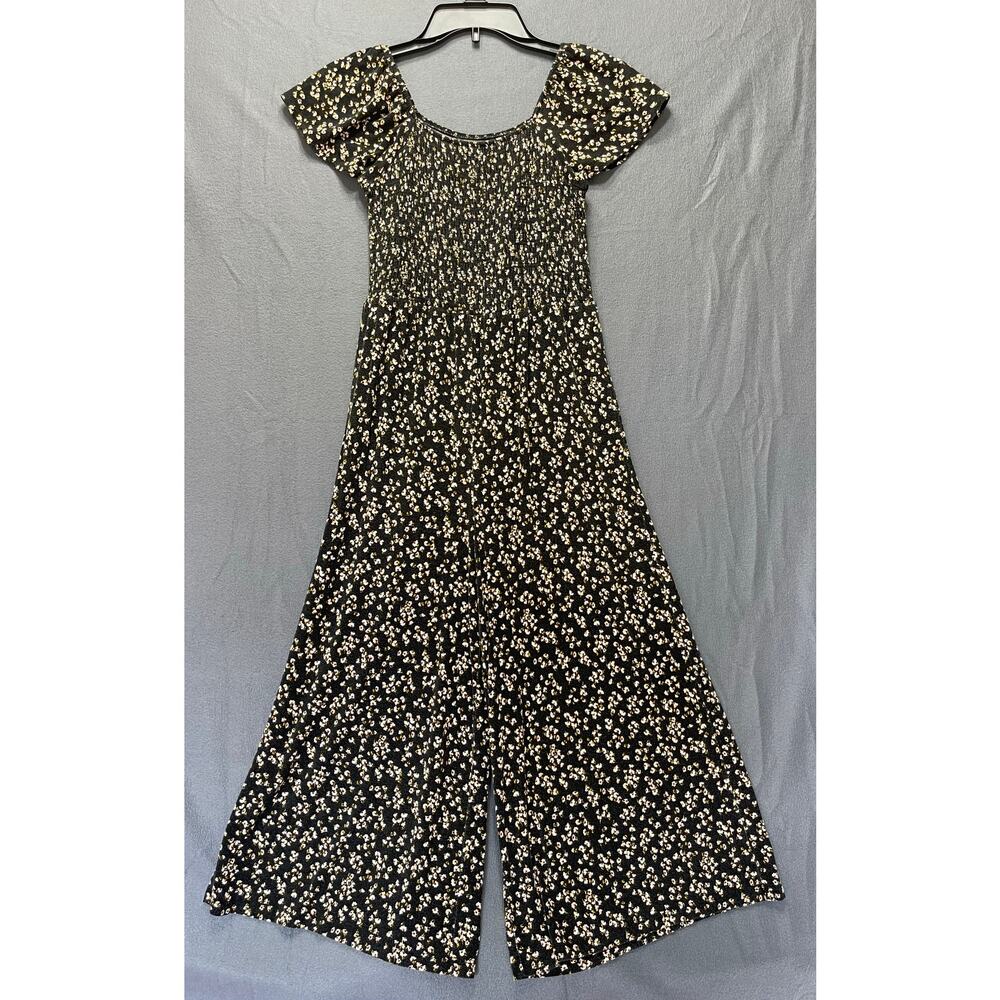 Nordstrom black floral‎ cap sleeve cotton jumper. Girls sz L 10/12.